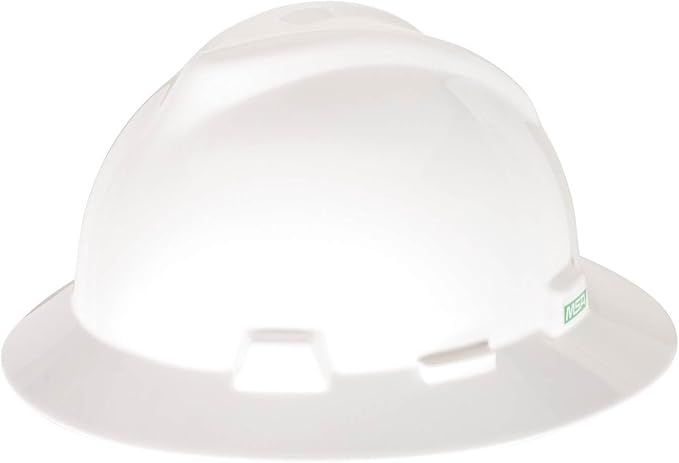 MSA V-Gard Full-Brim Hard Hat with Suspension - Polyethylene Shell, Superior Impact Protection and Self Adjusting Crown Straps - Standard Size Hard Hat