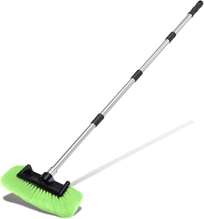 59" Car Wash Brush with Long Handle, No Scratch Soft Bristle Cleaning Brush, Extendable Windshield Cleaner Tool, Car Cleaning Kit for Boat, RV, Truck, House Siding, Solar Panel (Green)