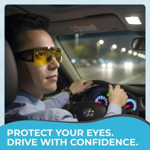 Polarized Anti Glare Glasses for Night Driving | Yellow Night Driving Glasses | Fit Over & Flip Up Design | Reduce Headlight Glare & Eye Strain