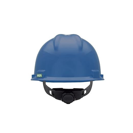 MSA 475359 V-Gard Cap Style Safety Hard Hat With Fas-Trac III Ratchet Suspension | Polyethylene Shell, Superior Impact Protection, Self Adjusting Crown Straps - Standard Size in Blue