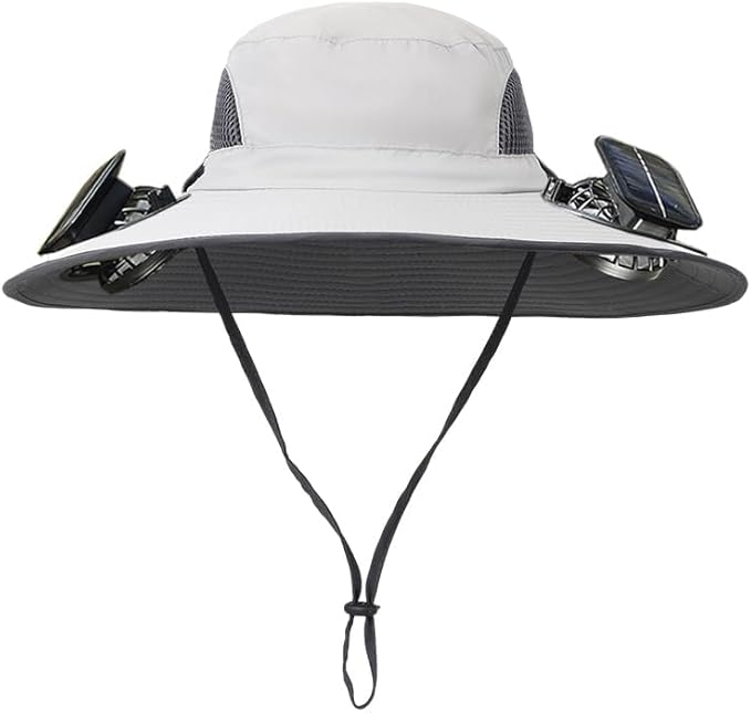 Solar Fan Hat Rechargeable 2Detachable Solar Fans,Water-Repellent Wide Brim Bucket Hat, Outdoor Camping Hiking Golf Sun Hat