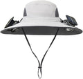 Solar Fan Hat Rechargeable 2Detachable Solar Fans,Water-Repellent Wide Brim Bucket Hat, Outdoor Camping Hiking Golf Sun Hat
