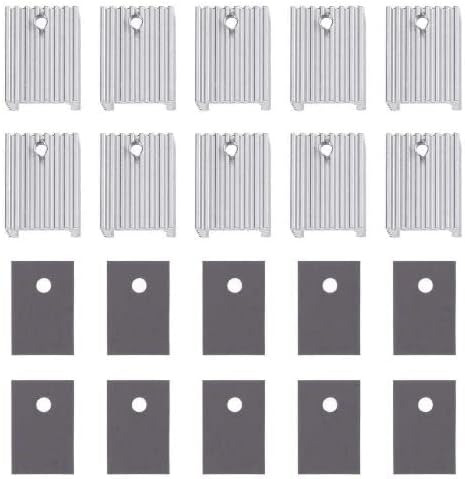 Easycargo 12 Packs TO-220 Heatsink + Insulator/Mounting Kits for LM317 LM317t L7805 L7812 L78XX Voltage Regulator, IRF Z44N 3205 520N 630 1404 MOSFET Transistor (20mm x 15mm x 10mm) (Silver 12 Pack)