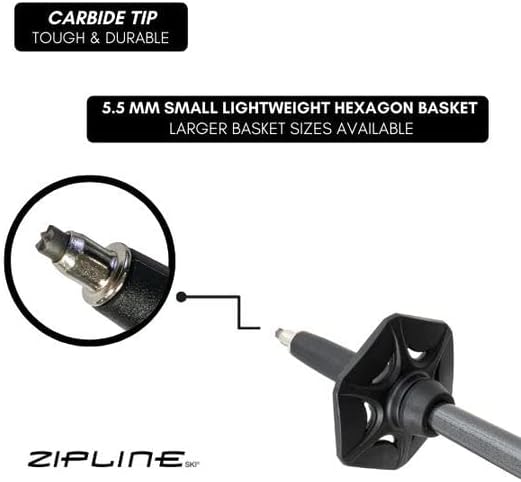 Zipline Lollipop 14.0 Graphite Carbon Composite Ski Poles – Lightweight, Durable, All-Mountain – Ergonomic Grip, Vibration Dampening, Ideal for Groomers and Freestyle. Choice of Skiers