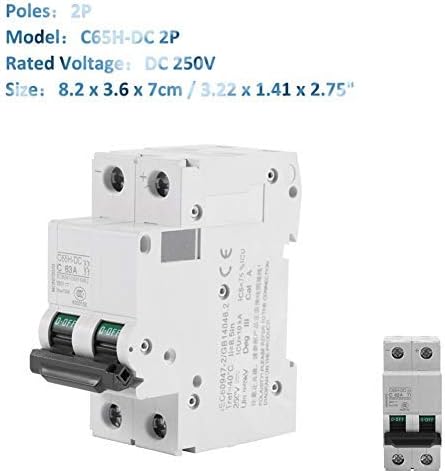 DC Miniature Circuit Breaker, Low Voltage 2 Pole 250A 63A DIN Rail Mount, DC Disconnect Switch for Solar Panels Grid DC System (63A)