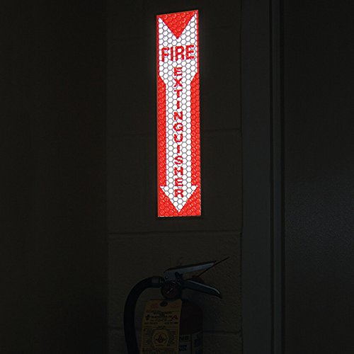 Cyalume-9-30071 Cyflect Luminous, Reflective Adhesive Backing Fire Extinguisher Sign, 4" Width x 17" Height, White
