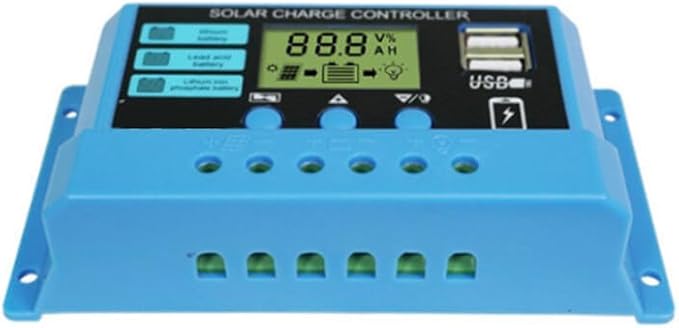 Solar Charge Controller 12V/24V 30A PWM Solar Charge Controller Regulator with LCD Display, Dual USB Ports 5V Output , for Lithium, Sealed, Gel Batteries