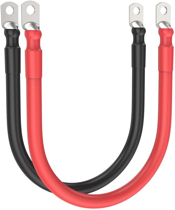 RICH SOLAR 6 Gauge 6AWG One Pair 1 Feet Red + 1 Feet Black Inverter Battery Cable 5/16-Inch Lugs for Solar RV Marine Motorcycle Car (1FT 6AWG)