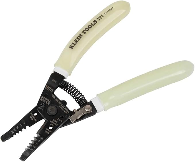 Klein Tools 11055GLW Wire Stripper / Cutter, Made in USA, Klein-Kurve Stripper / Cutter, 10-18 AWG Solid, 12-20 AWG Stranded Wire, Glow in the Dark Grips