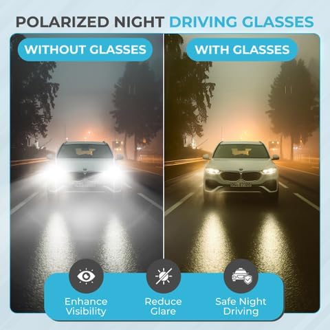 Polarized Anti Glare Glasses for Night Driving | Yellow Night Driving Glasses | Fit Over & Flip Up Design | Reduce Headlight Glare & Eye Strain