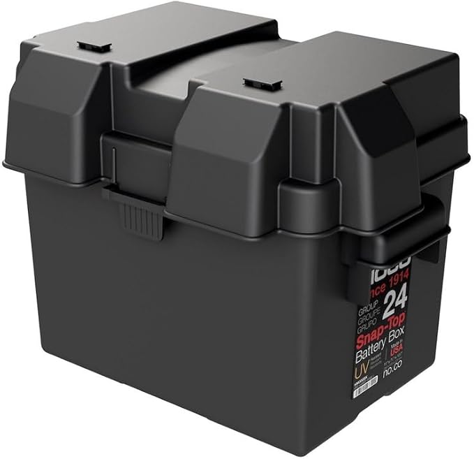 Battery Box Snap-Top Rugged Design Black Reinforced Plastic Fully Ventilated 10-1/2 Inch Length x 7.2 Inch Width x 9.6 Inch Height Internal Dimension