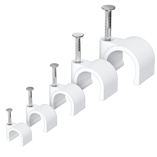 Jadaol Wide Design Cable Clips with Nails, 250 Pack Cord Wire Clips (4mm 5mm 6mm 8mm 10mm), Nail-in Round Cable Tacks for Ethernet Cable, Coaxial, TV, Speaker, Electrical Wire, White