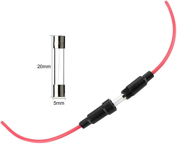 5 x 20mm Inline Fuse Holder, 32V 20A Fast-Blow Screw Type, with 16 AWG Wire (Pack of 15)