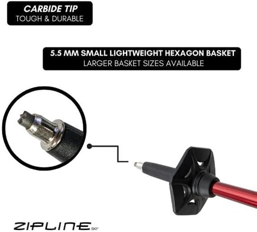 Zipline Lollipop 14.0 Graphite Carbon Composite Ski Poles – Lightweight, Durable, All-Mountain – Ergonomic Grip, Vibration Dampening, Ideal for Groomers and Freestyle. Choice of Skiers