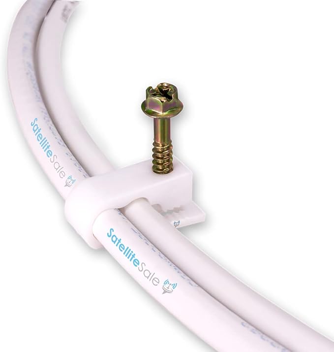 SatelliteSale Dual Siamiese Screw White Clips for Ethernet Internet Telephone Cable TV Wire Cable Management 100 Pcs