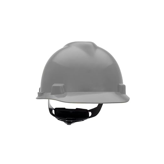 MSA 495855 V-Gard Cap Style Safety Hard Hat With Fas-Trac III Ratchet Suspension | Polyethylene Shell, Superior Impact Protection, Self Adjusting Crown Straps - Standard Size in Silver