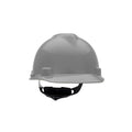 MSA 495855 V-Gard Cap Style Safety Hard Hat With Fas-Trac III Ratchet Suspension | Polyethylene Shell, Superior Impact Protection, Self Adjusting Crown Straps - Standard Size in Silver
