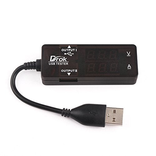 DROK USB Tester, USB-A 2.0 Digital Multimeter Dual USB Output Ports PD QC 3.0 Color LED Display, 7 Modes Capacity Voltage Current Power Voltmeter Ammeter for Laptop Power Bank Solar Panel