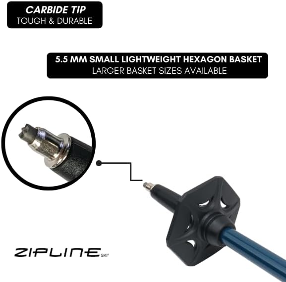 Zipline Lollipop 14.0 Graphite Carbon Composite Ski Poles – Lightweight, Durable, All-Mountain – Ergonomic Grip, Vibration Dampening, Ideal for Groomers and Freestyle. Choice of Skiers