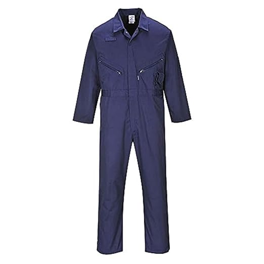 Portwest C813 Liverpool Zipper Coverall with Front Snap Closure and 2 Way Zipper, Navy, Larget