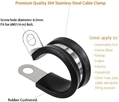 Cable Clamp Assortment Kit, LOKMAN 46 Pieces 304 Stainless Steel Rubber Cushion Insulated Pipe Clamps Assorted in 6 Size 1/2'' 1'' 1.25'' 1.5'' 1.75'' 2''