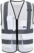 A-SAFETY Hi Reflective Safety Vest,Hi Vis Bright Neon Colors Safety Vest with 4 Reflective Strips 7 Pockets(White XL)
