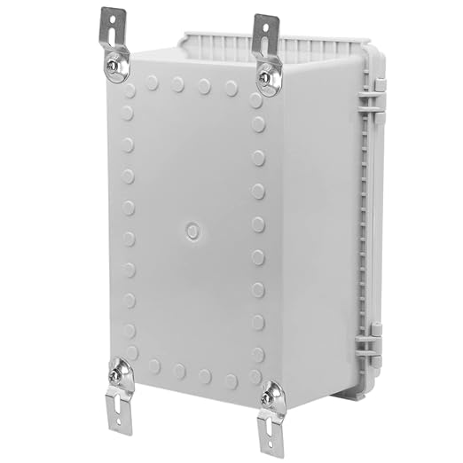 Zulkit Junction Box,IP67 Waterproof Electrical Box Hinged Cover Stainless Steel Latch Plastic Enclosure for Project w Mounting Plate Wall Bracket and 2 Cable Gland Grey 11"x7.5"x5.5"/280x190x140mm