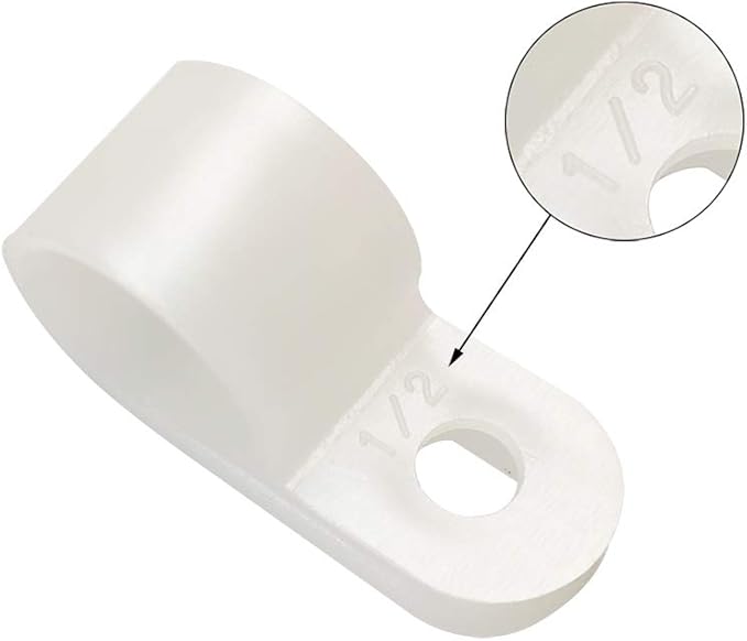 Cable Clamp R-Type Cable Clip Wire Clamp 1/2“ Nylon Screw Mounting Cord Fastener Clips with Screws for Wire Management - 50 Pcs Cable Clamps + 50 Pcs Screws, White