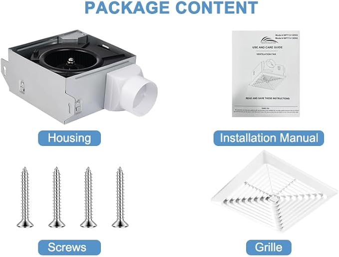 Bathroom Exhaust Fan 50 CFM 1.0 Sone, 3-Inch Duct, Quiet,Energy Star Certified, Easy to Install, No Attic Access Needed,Ceiling or Wall Mounted, Classic White Grille