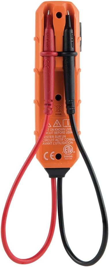 Klein Tools ET45 Digital AC/DC Voltage Tester, 12-240V AC, 32-330V DC, LED Illumination, DC Polarity, Auto Off, CATIII 350V-Class 2-Double Insulation, IP44 Dust & Water Resistant, No Batteries Needed