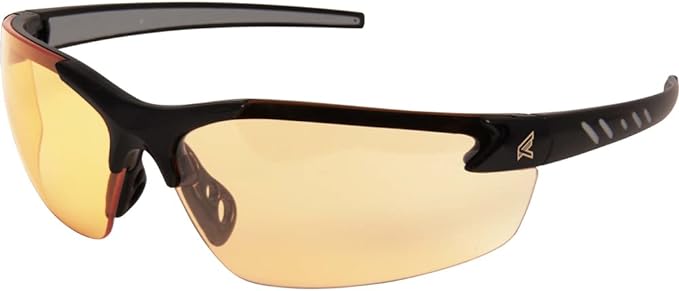 Edge DZ114-G2 Zorge G2 Wrap-Around Safety Glasses, Anti-Scratch, Non-Slip, UV 400, Military Grade, ANSI/ISEA & MCEPS Compliant, 5.04" Wide, Black Frame/Amber Lens