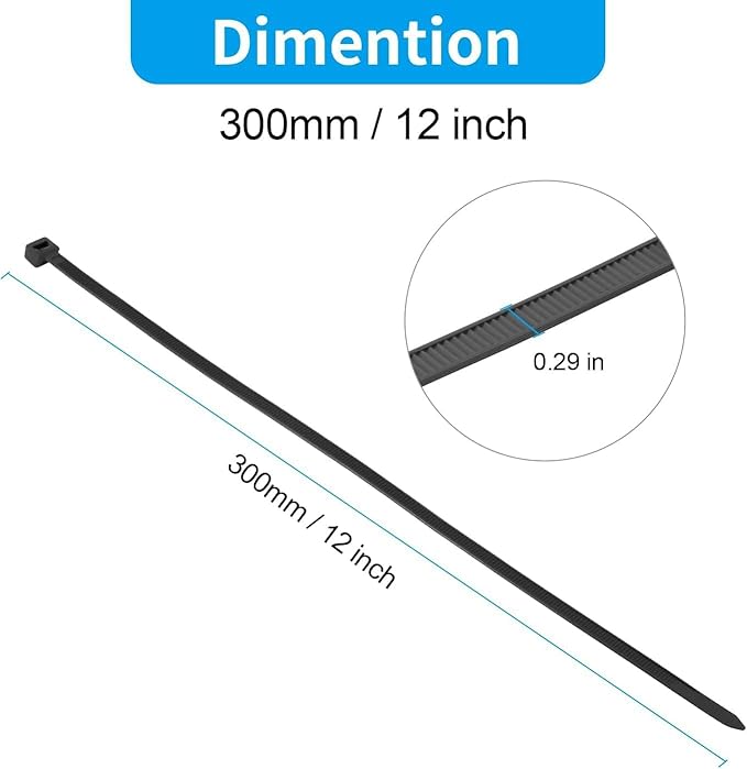 XINGO 12 Inch White Zip Ties Heavy Duty 100 Pack, 120 LBS Tensile Strength, Premium Nylon Cable Wire Ties, Self-locking Plastic Ties for Indoor and Outdoor Use