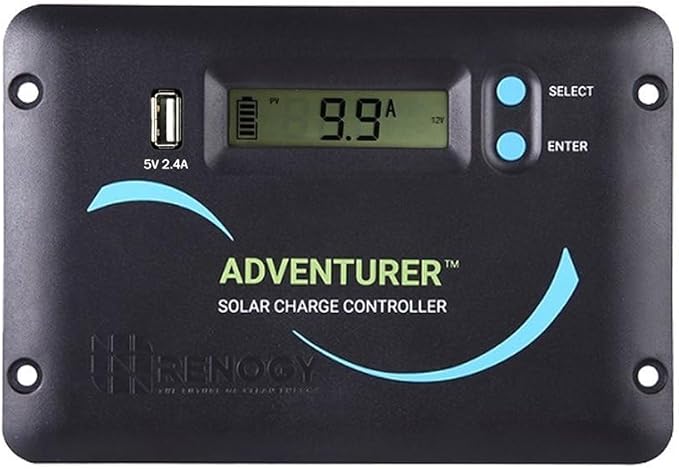 Renogy 30A 12V/24V PWM Solar Charge Controller with LCD Display Flush Mount Design Negative Ground, Compatible with Sealed, Gel, Flooded and Lithium Batteries, Adventurer 30A,black