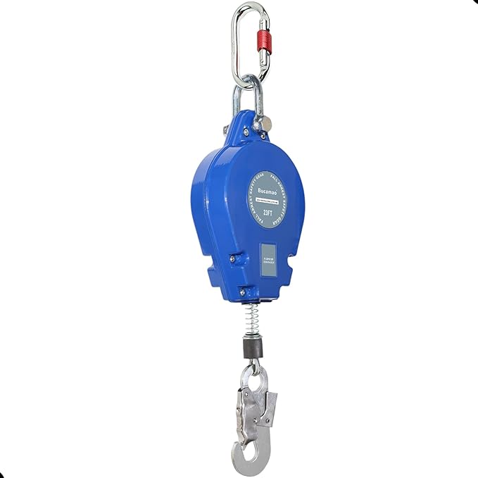 23FT Self Retracting Lifeline, Fall Protection Steel Wire SRL, Aluminum Housing Safety Retractable Lanyard, PPE Roofing Gear