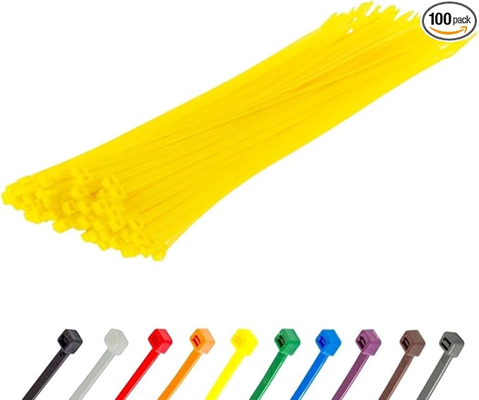 GTSE 12 Inch Yellow Zip Ties, 100 Pack, 50lb Strength, UV Resistant Long Nylon Cable Ties, Self-Locking 12" Tie Wraps