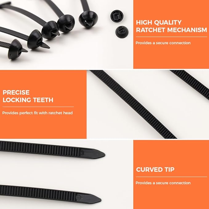 50pcs Nylon Universal Cable Tie Buckle – Heavy Duty Self-Locking Zip Ties With Pin & Button Design, Plastic Cable Ties Tool, UV Resistant Wire Ties for Car Daily Repair