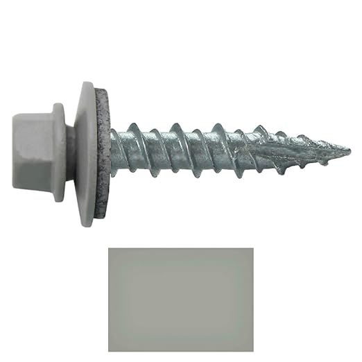 Metal Roofing Screws: (250) 10 x 1 ABC Gray Hex Head Sheet Metal Roof Screw. Self Starting Metal to Wood siding Screws with EPDM Washer. Colored Head