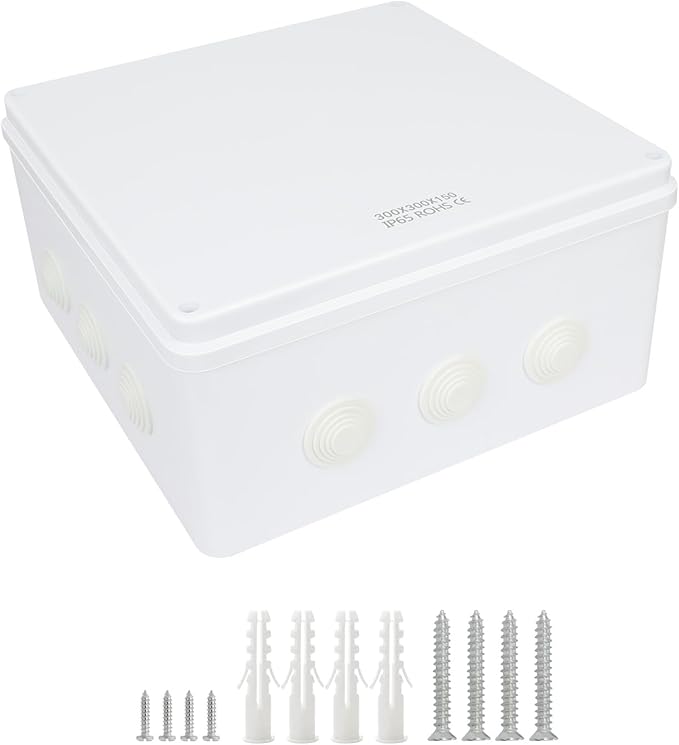 LeMotech Junction Box, ABS Plastic IP65 Waterproof and Dustproof, Universal Electrical Enclosure, Outdoor and Indoor Project Box 11.8X 11.8X 5.9 inch (300 x 300 x 150 mm)