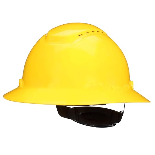 3M Hard Hat SecureFit H-802SFV-UV, Yellow, Vented Full Brim Style Safety Helmet with Uvicator Sensor, 4-Point Pressure Diffusion Ratchet Suspension, ANSI Z87.1