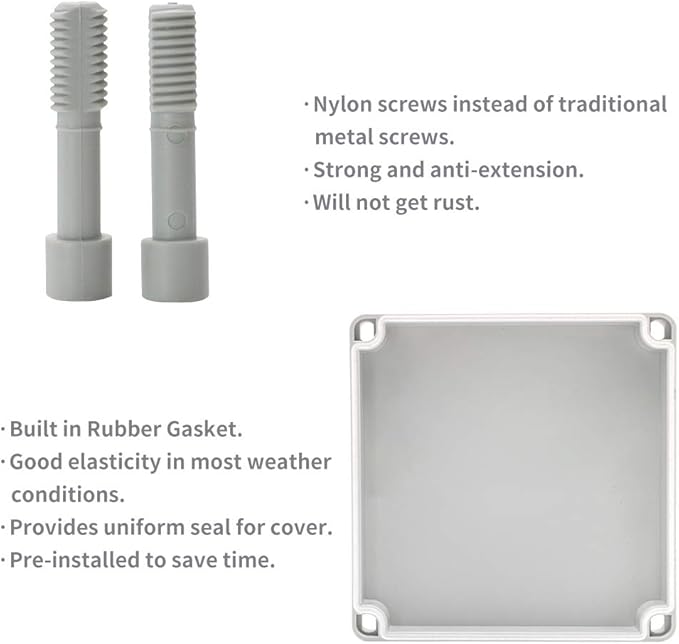 MAKERELE Waterproof Electronic DIY Projects Cable Enclosure Outdoor 6.89”6.89”3.94” (175175100mm) Outside ABS Plastic Electrical Box with 2 NPT 3/8” Glands