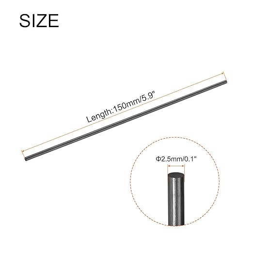 MECCANIXITY Carbon Fiber Rod, 2.5mm x 150mm Carbon Rod Bar for RC Airplane DIY Craft Kite Wing Tube Quadcopter Arm Repair Pack of 10