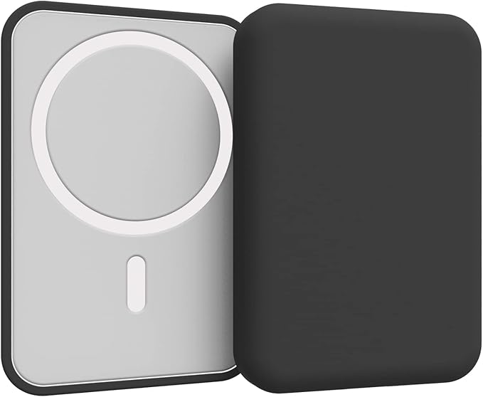 Puxicu Clear Case Compatible with Magsafe Battery Pack, Slim Design Matte TPU Rubber Soft Skin Silicone Protective Cover for Magsafe Battery Pack - 2 Pack (Black+Clear)