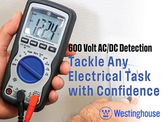 Westinghouse 600V True RMS Auto-Ranging Multimeter with Large Screen and Relative Mode; Measures Voltage Current Resistance Capacitance Frequency Temperature; Incl. Case and 2-Year Warranty.