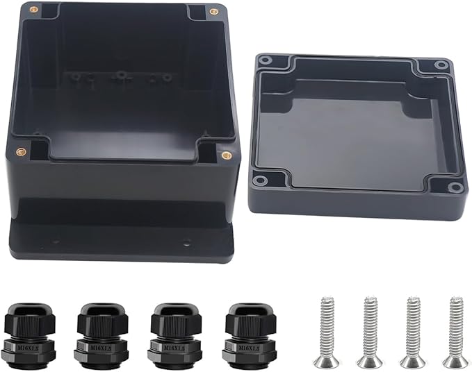 Project Box ABS Black Electrical Boxes IP67 Outdoor Waterproof Box Electronic Junction Box Power Enclosure with Cable Glands for DIY Project 4.7 x 4.7 x 3 inch (120x120x75mm)