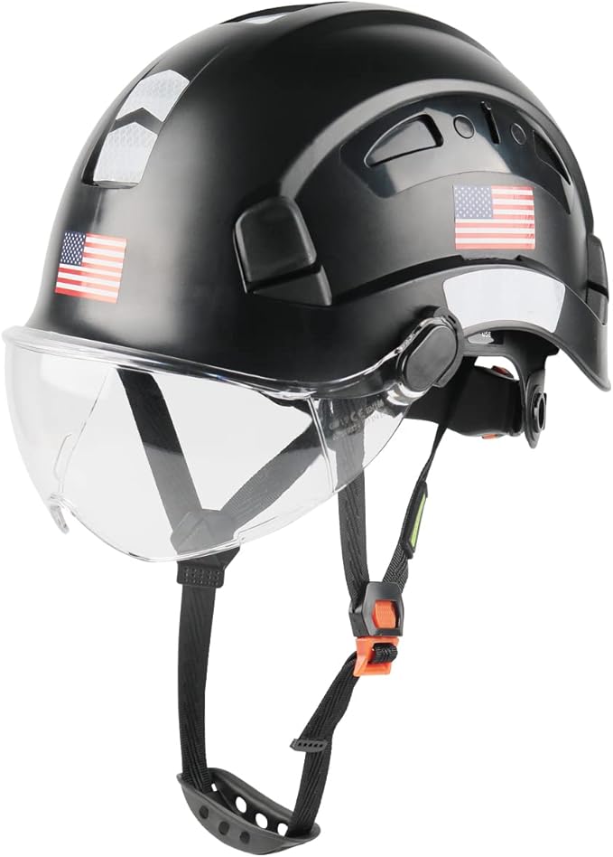 GREEN DEVIL Safety Helmet Hard Hat with Visor Chinstrap Adjustable Lightweight Vented ABS Work Helmet for Men and Women 6-Point Suspension ANSI Z89.1 Approved Ideal for Industrial & Construction