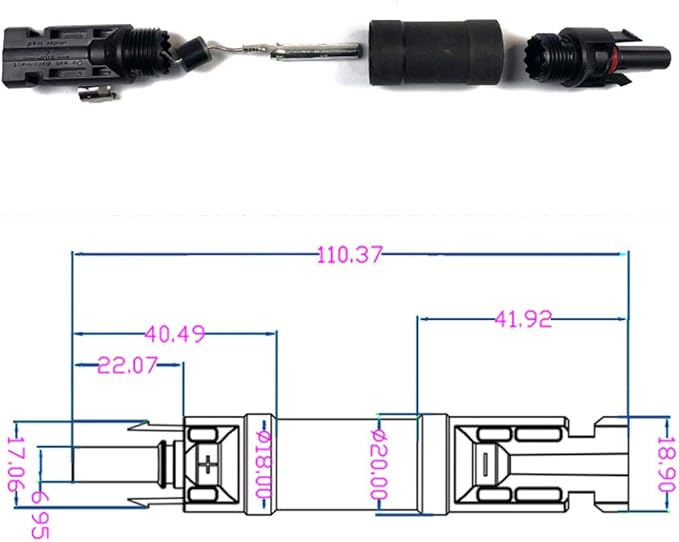 BAYM Solar Panel PV Cable Connector Built in 10A Diode in-Line Fuse Solar Wire Connector Solar PV System IP68 Waterproof Anti-backflow(5pcs)