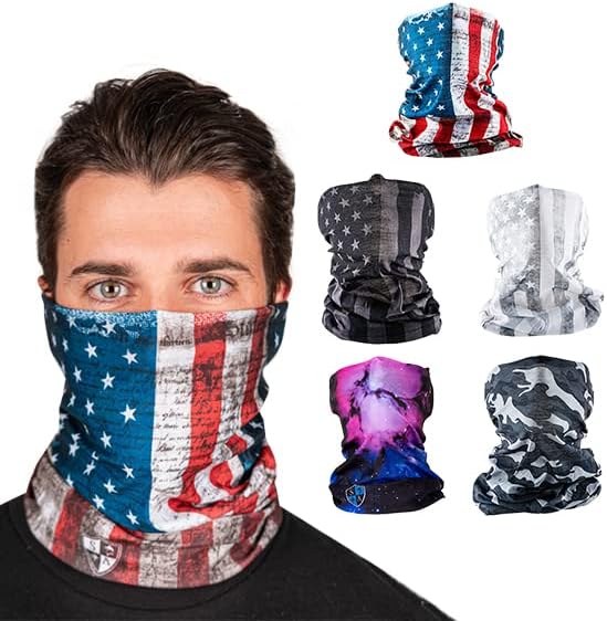 S A Company 5-Pack UV Face Shield | UV 30+ Multipurpose Neck Gaiter Balaclava for Adults | Multiple Color Packs