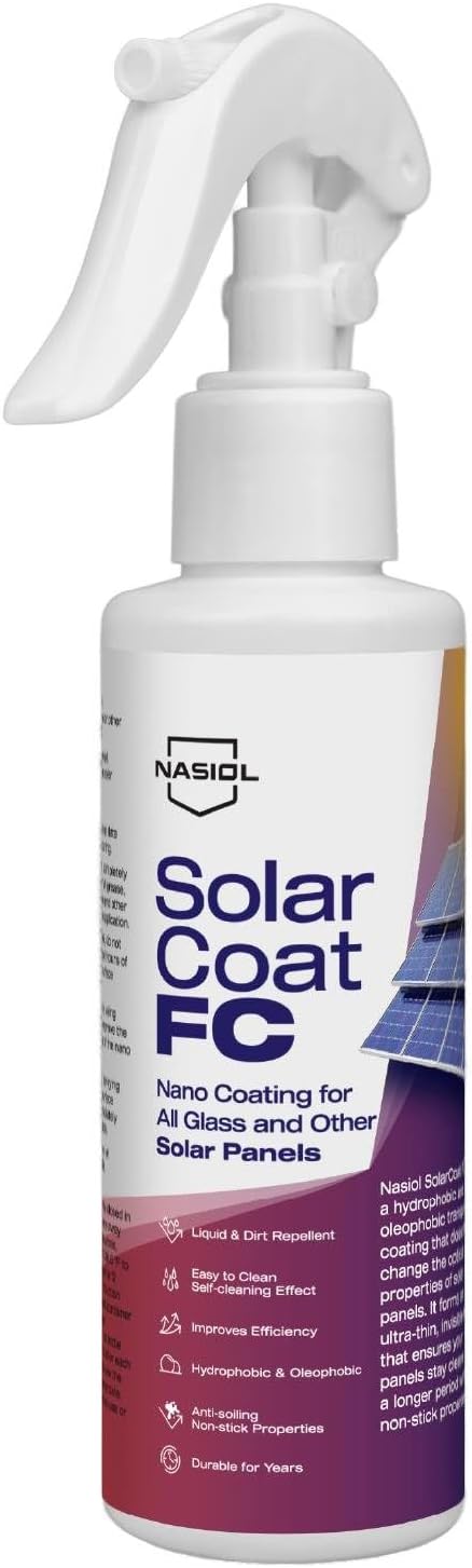 Nasiol SolarCoat FC Protective Nano Coating for All Glass Solar Panels, Increases Efficiency, Self Clean by Rain, Dirt Repellent PV Coating, Easy Apply and Durable - 5.07FlOz