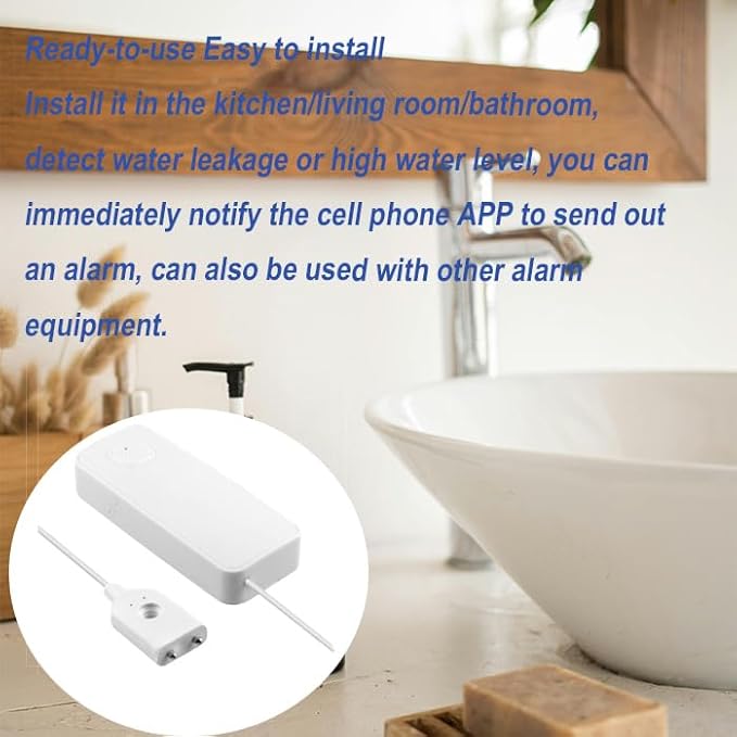3PCS WiFi Water Leak Detector Kit, 80dB Water Sensor Alarm, Sump Pump Leakage Alarm, TUYA APP Free Remote Monitoring for Water Leakage, SMS and Phone Notification Can Be Enabled, AAA Battery Powered