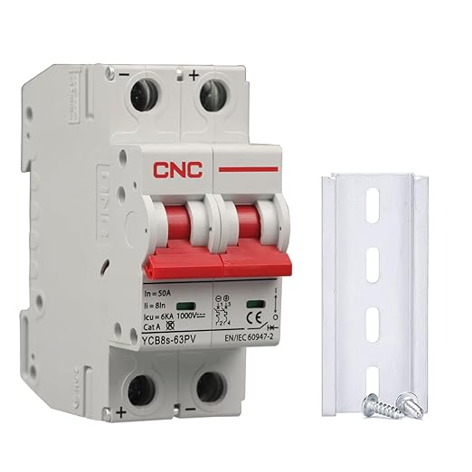 CNC DC Miniature Circuit Breaker, 2 Pole 1000V 16 Amp Isolator for Solar PV System, Thermal Magnetic Trip, DIN Rail Mount DC Disconnect Switch (16 Amp)